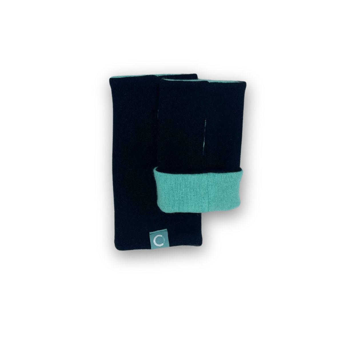 Recycled Cashmere Gloves | Ladies - Black & Mint Green - Cashmere Circle