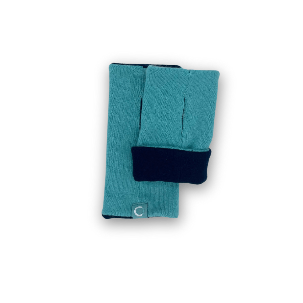 Recycled Cashmere Gloves | Ladies - Navy & Turquoise - Cashmere Circle