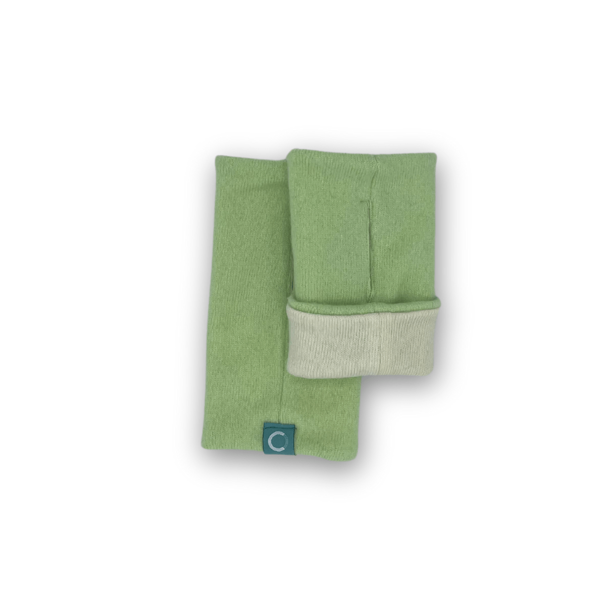 Recycled Cashmere Gloves | Ladies - Soft Green & Cream - Cashmere Circle