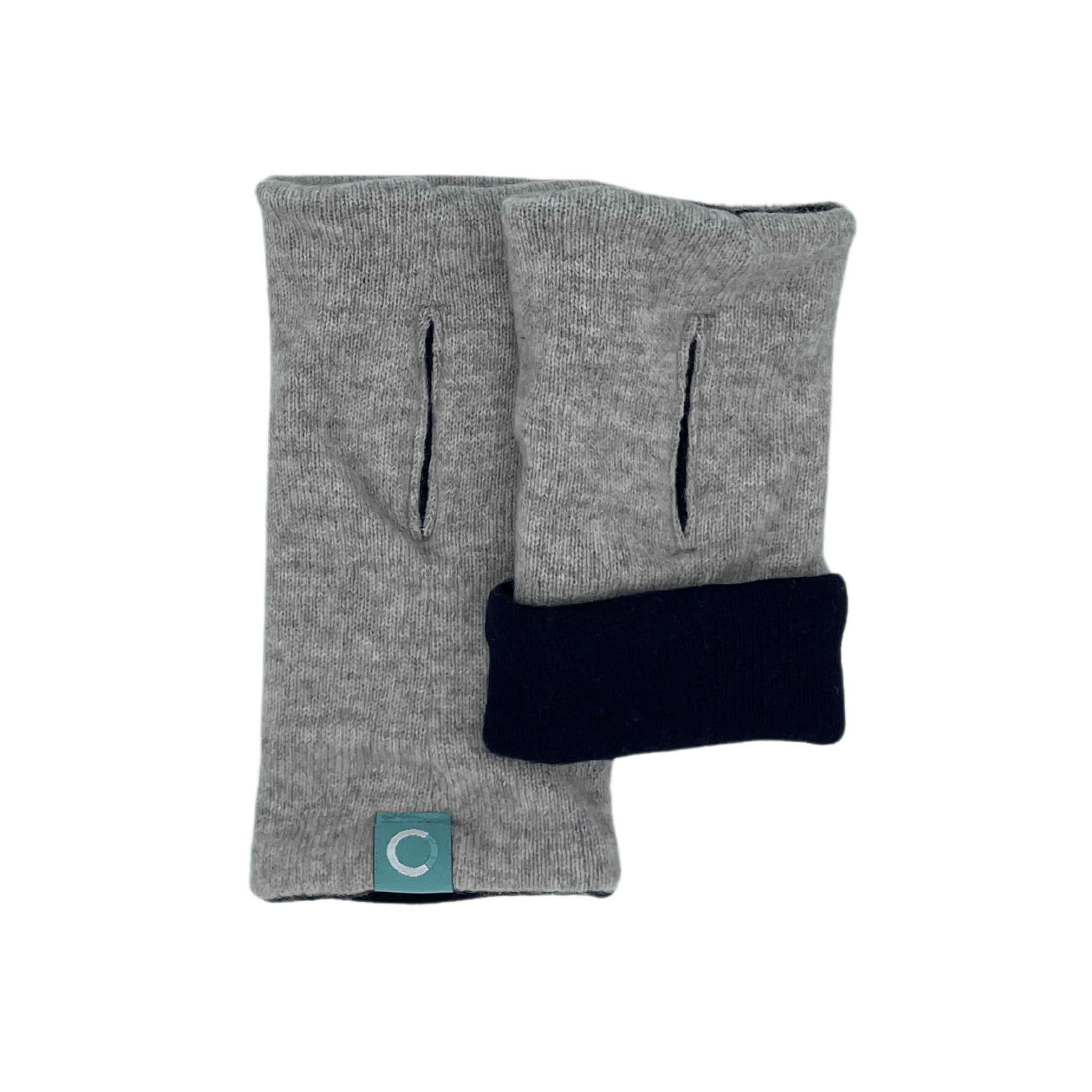 Recycled Cashmere Gloves | Ladies - Grey & Navy - Cashmere Circle