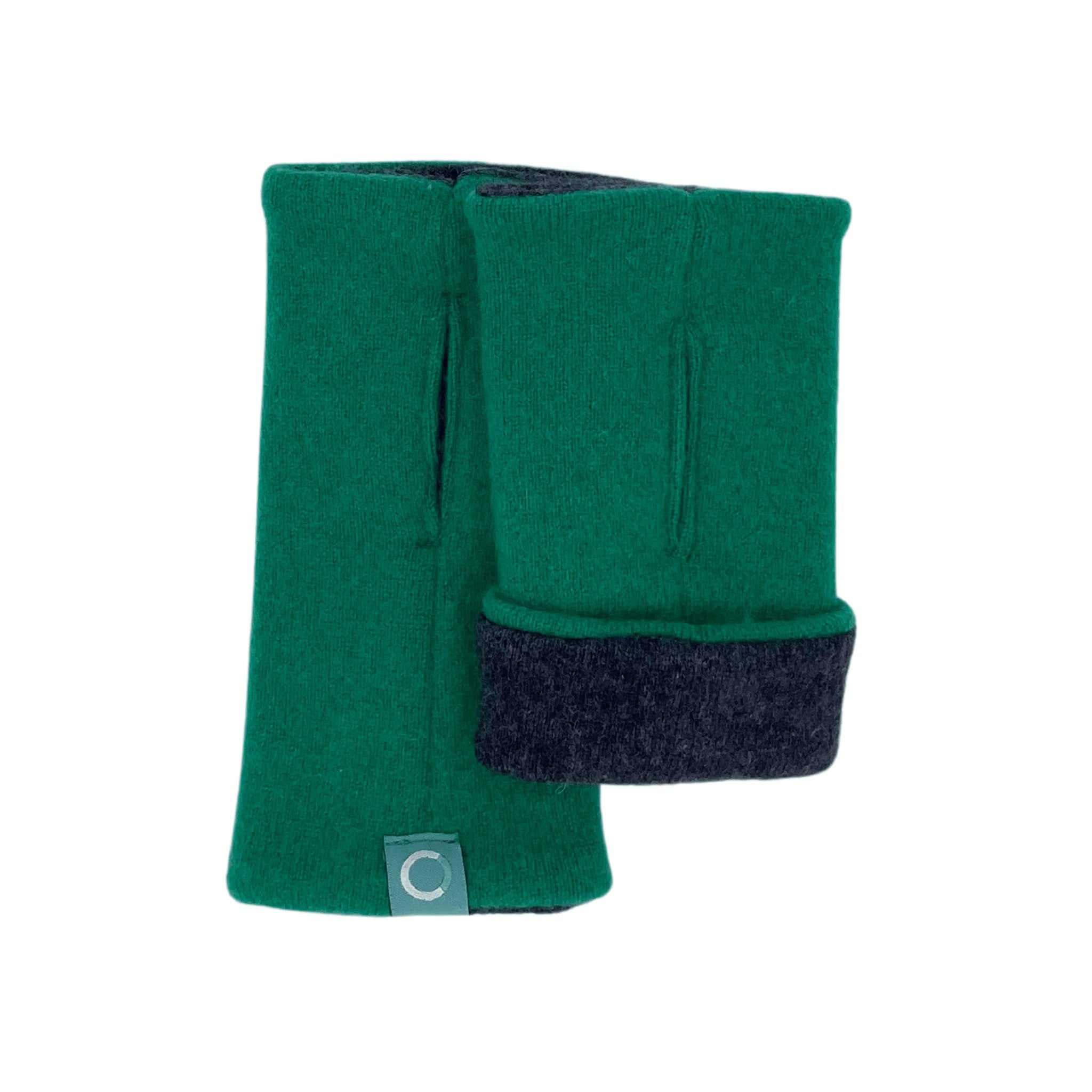 Recycled Cashmere Gloves | Ladies - Green & Charcoal - Cashmere Circle