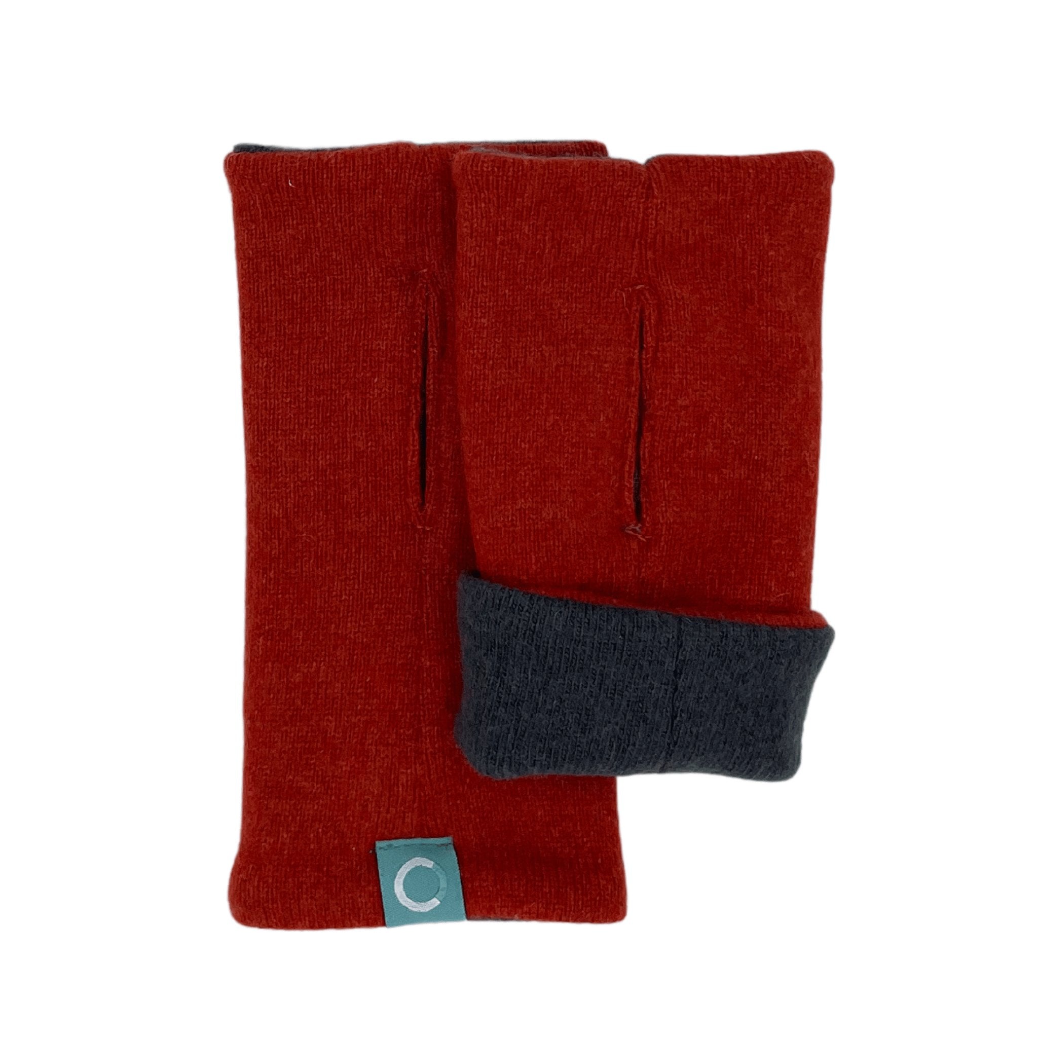 Recycled Cashmere Gloves | Ladies - Rust & Dark Grey - Cashmere Circle