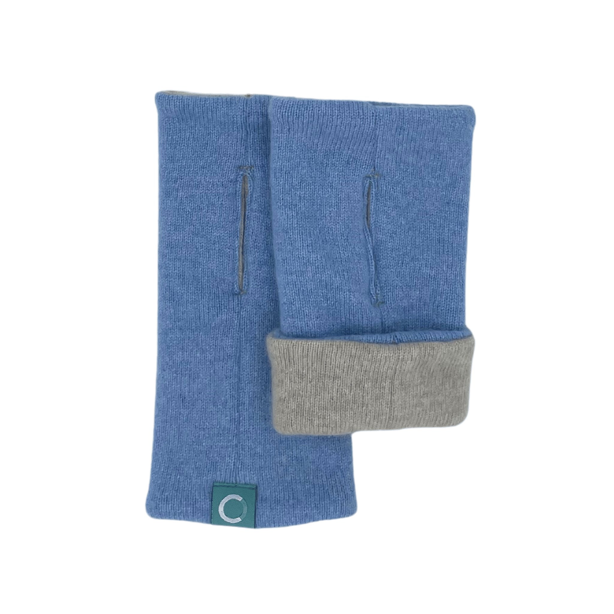 Recycled Cashmere Gloves | Ladies - Blue & Beige - Cashmere Circle