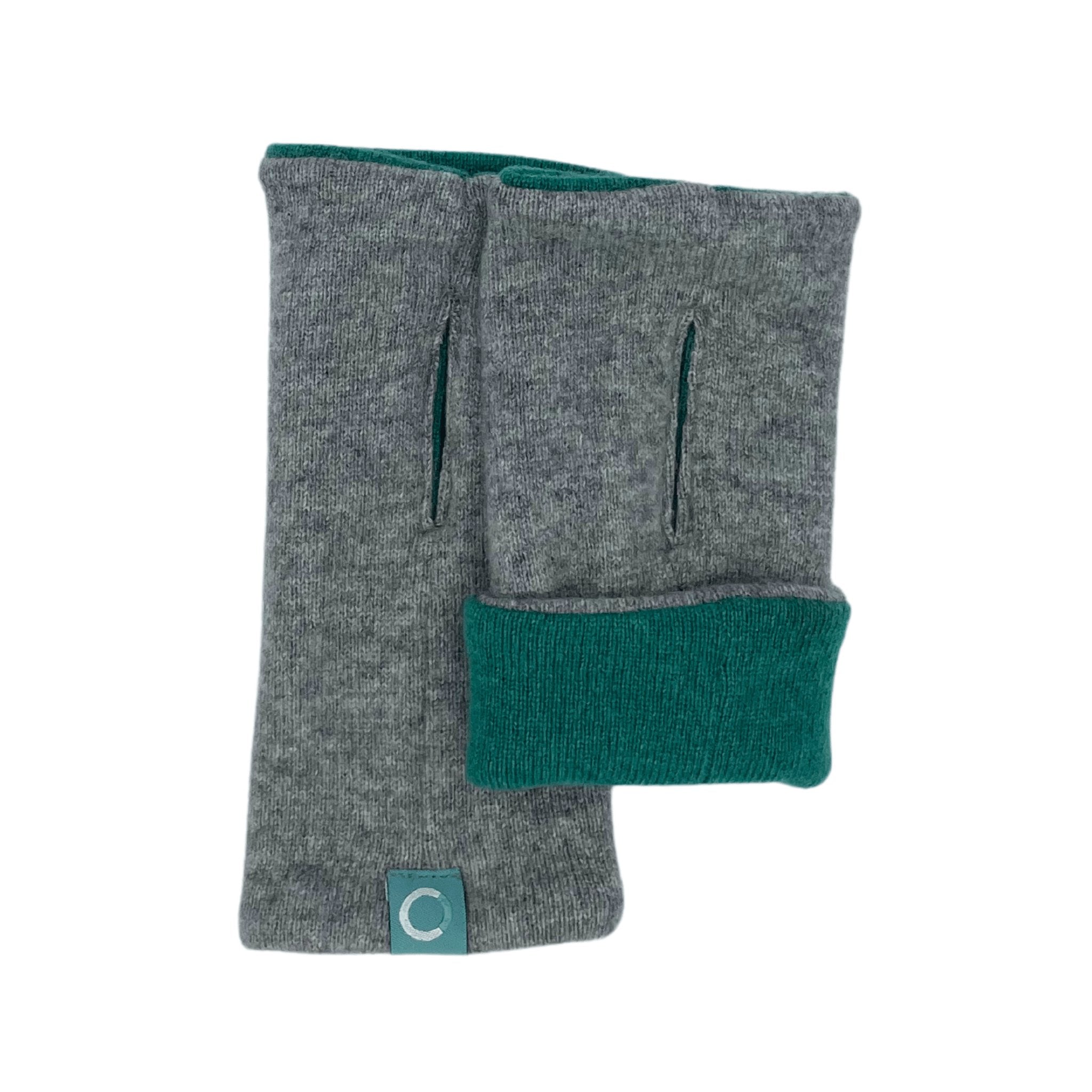 Recycled Cashmere Gloves | Ladies - Grey & Green - Cashmere Circle