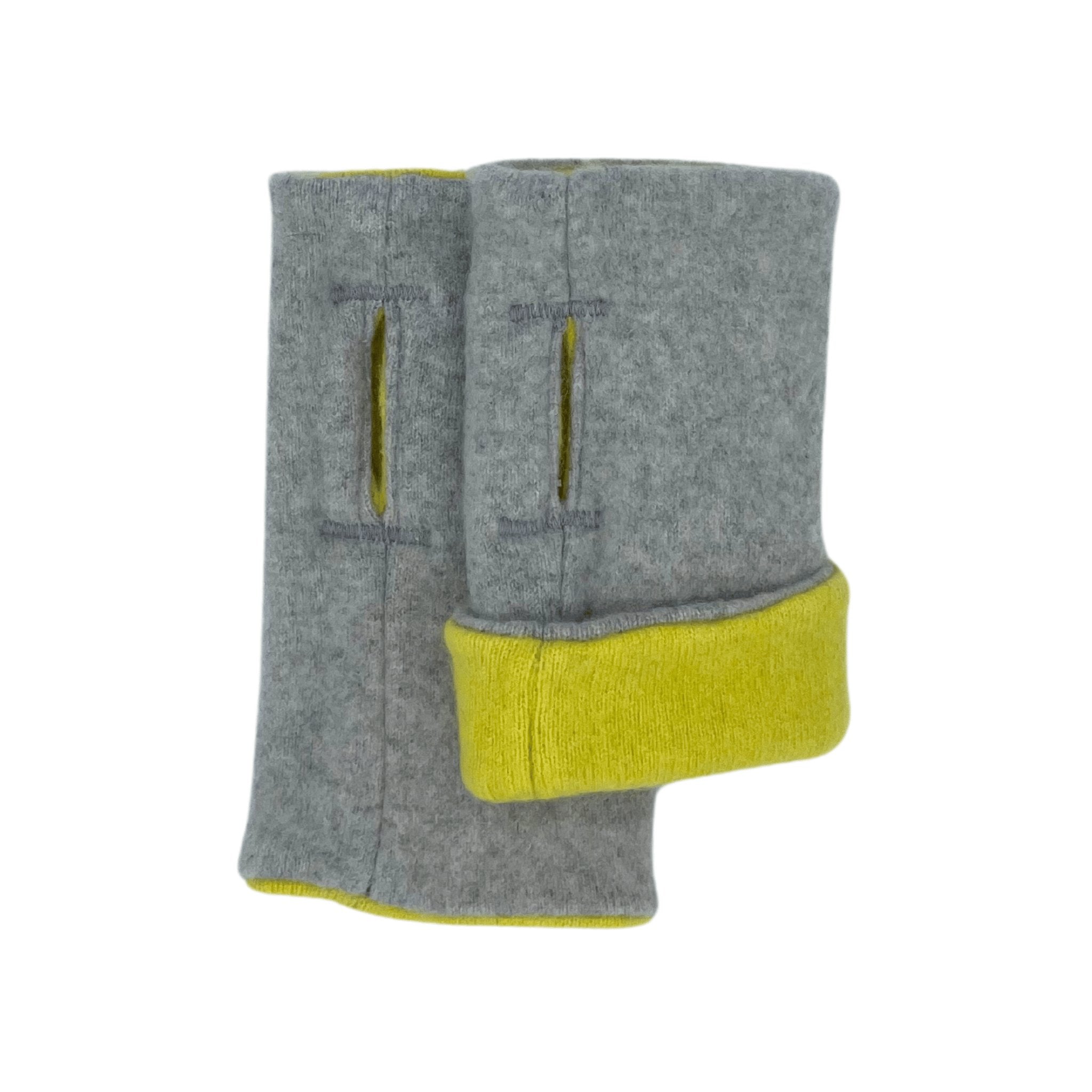 Recycled Cashmere Gloves | Ladies - Grey & Yellow - Cashmere Circle