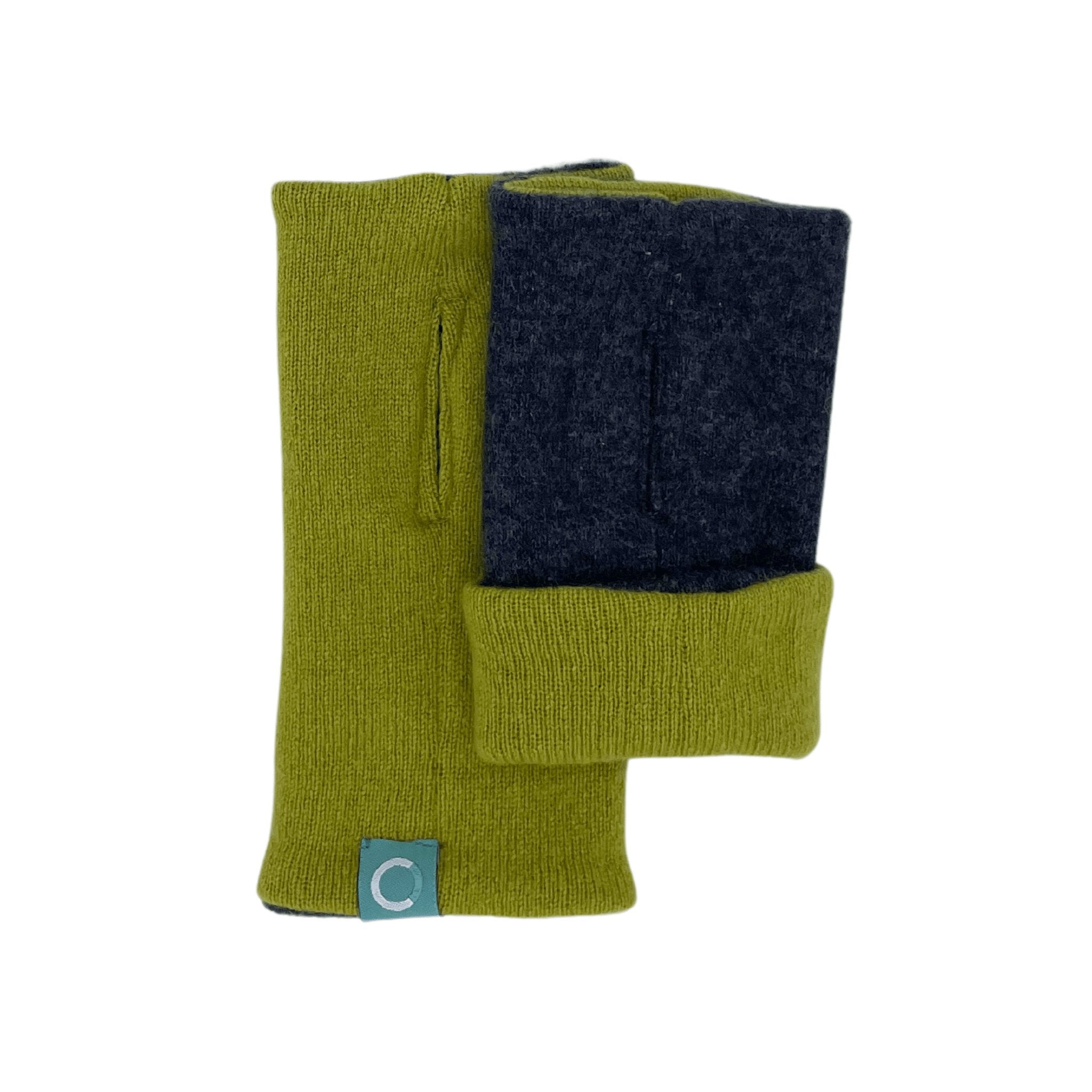 Recycled Cashmere Gloves | Ladies - Earthy Green & Grey - Cashmere Circle