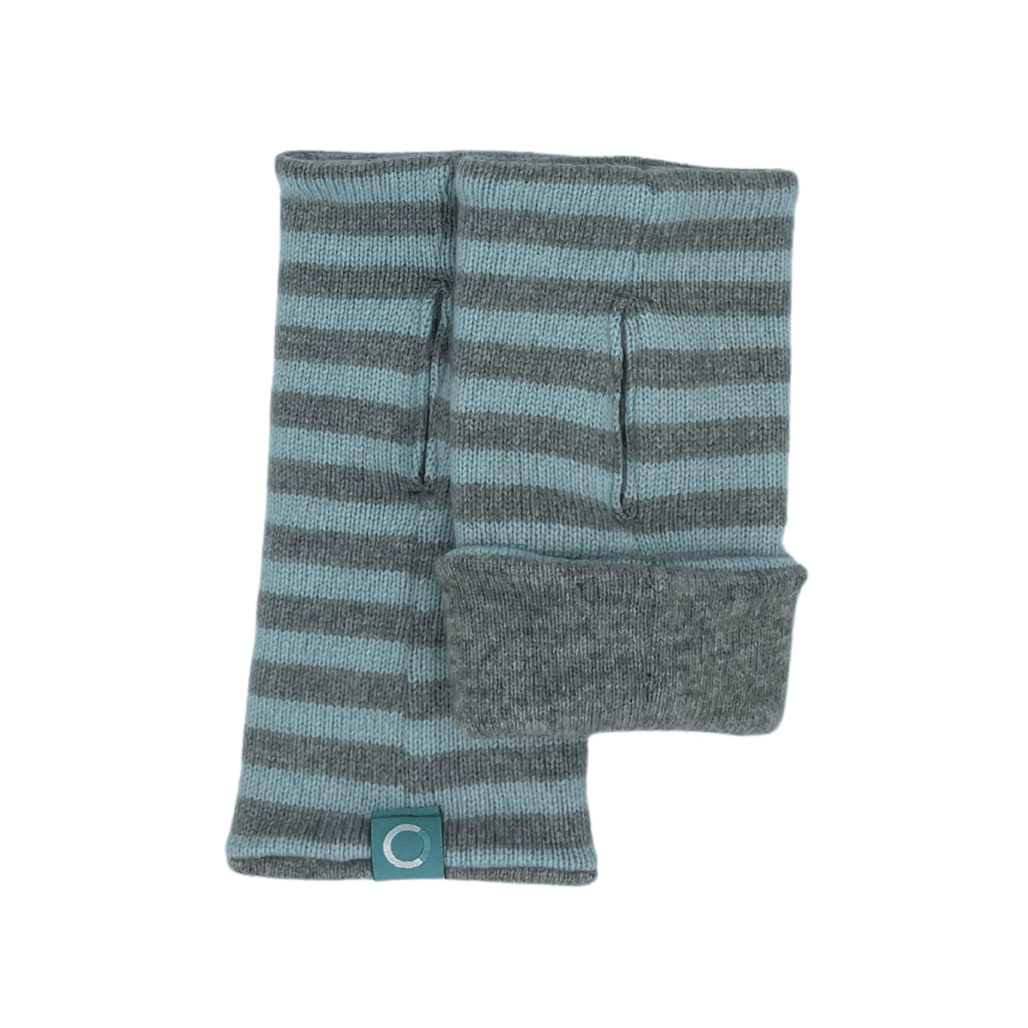 Recycled Cashmere Gloves | Ladies - Grey & Blue Stripes - Cashmere Circle