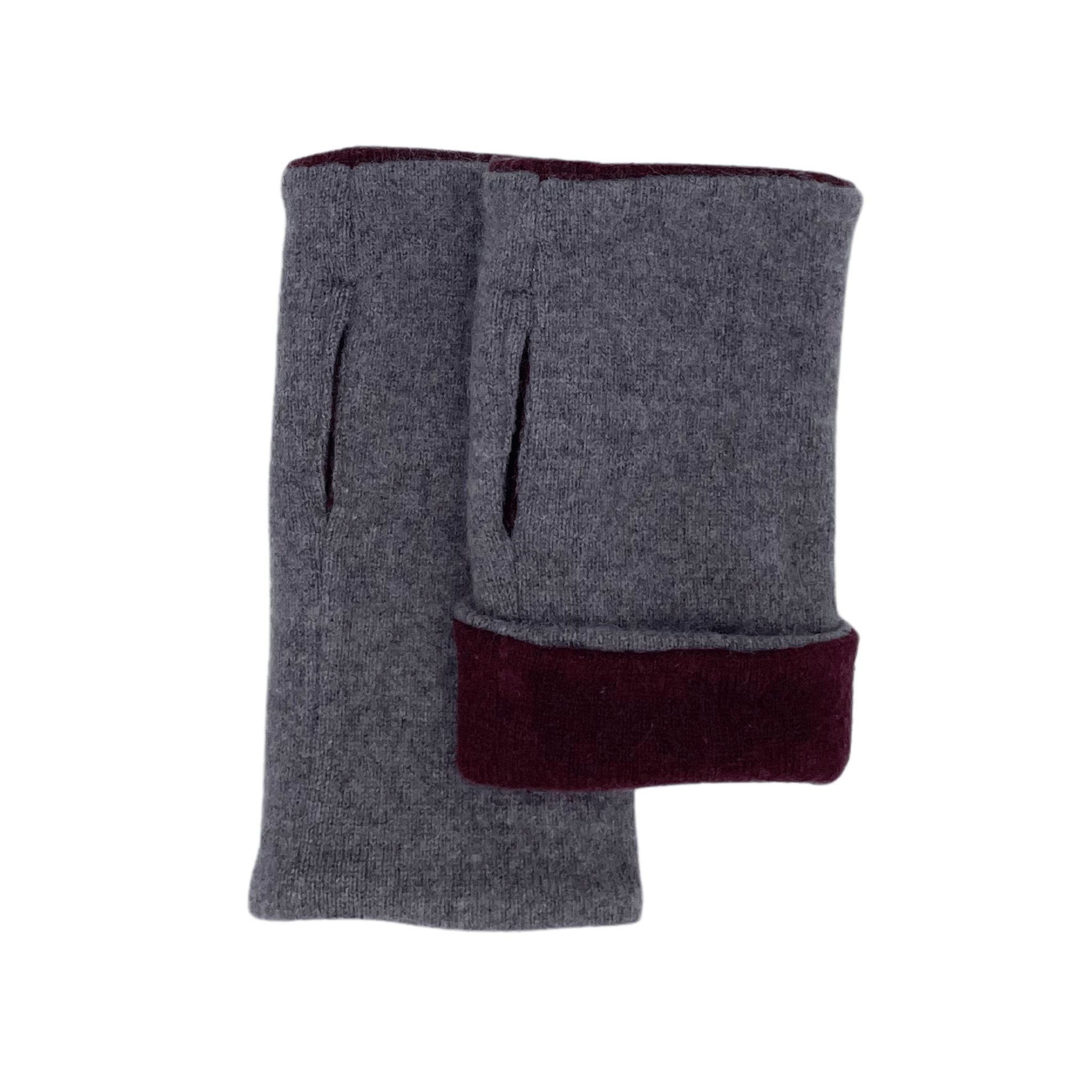 Recycled Cashmere Gloves | Ladies - Maroon & Brown - Cashmere Circle
