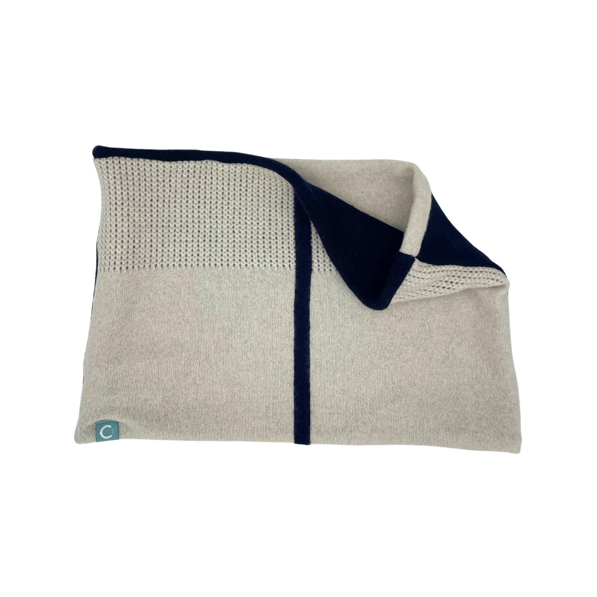 Recycled Neckwarmers | Large - Beige & Dark Navy - Cashmere Circle