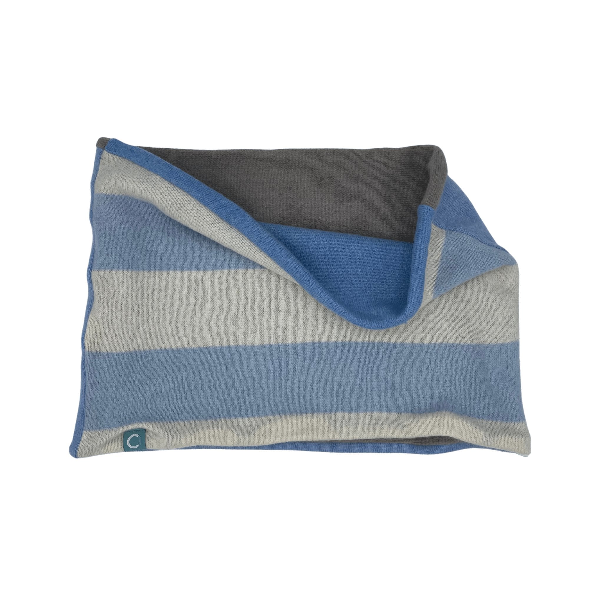 Recycled Neckwarmers | Large - Blue & Cream & Grey - Cashmere Circle
