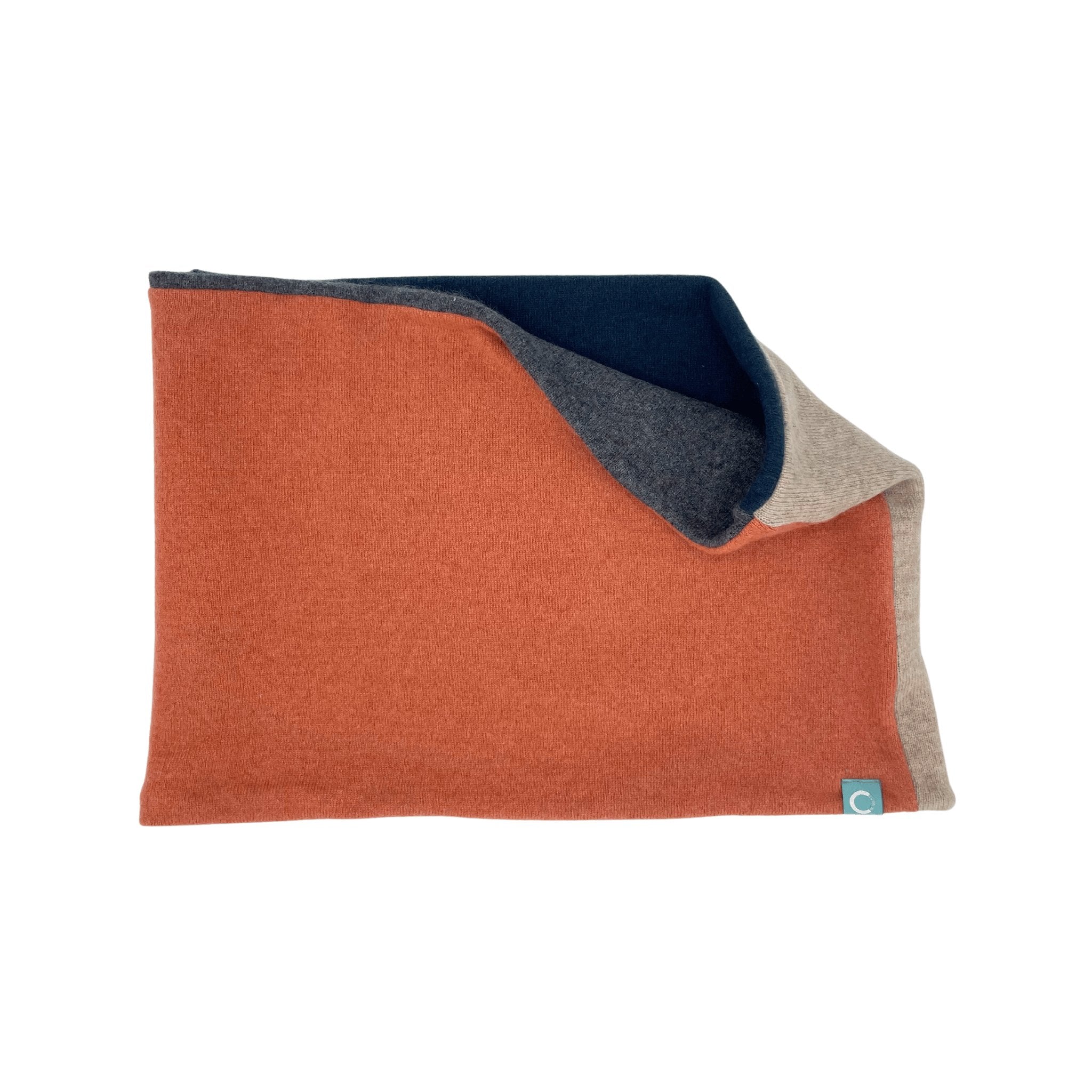 Recycled Neckwarmers | Large - Rust & Grey - Cashmere Circle