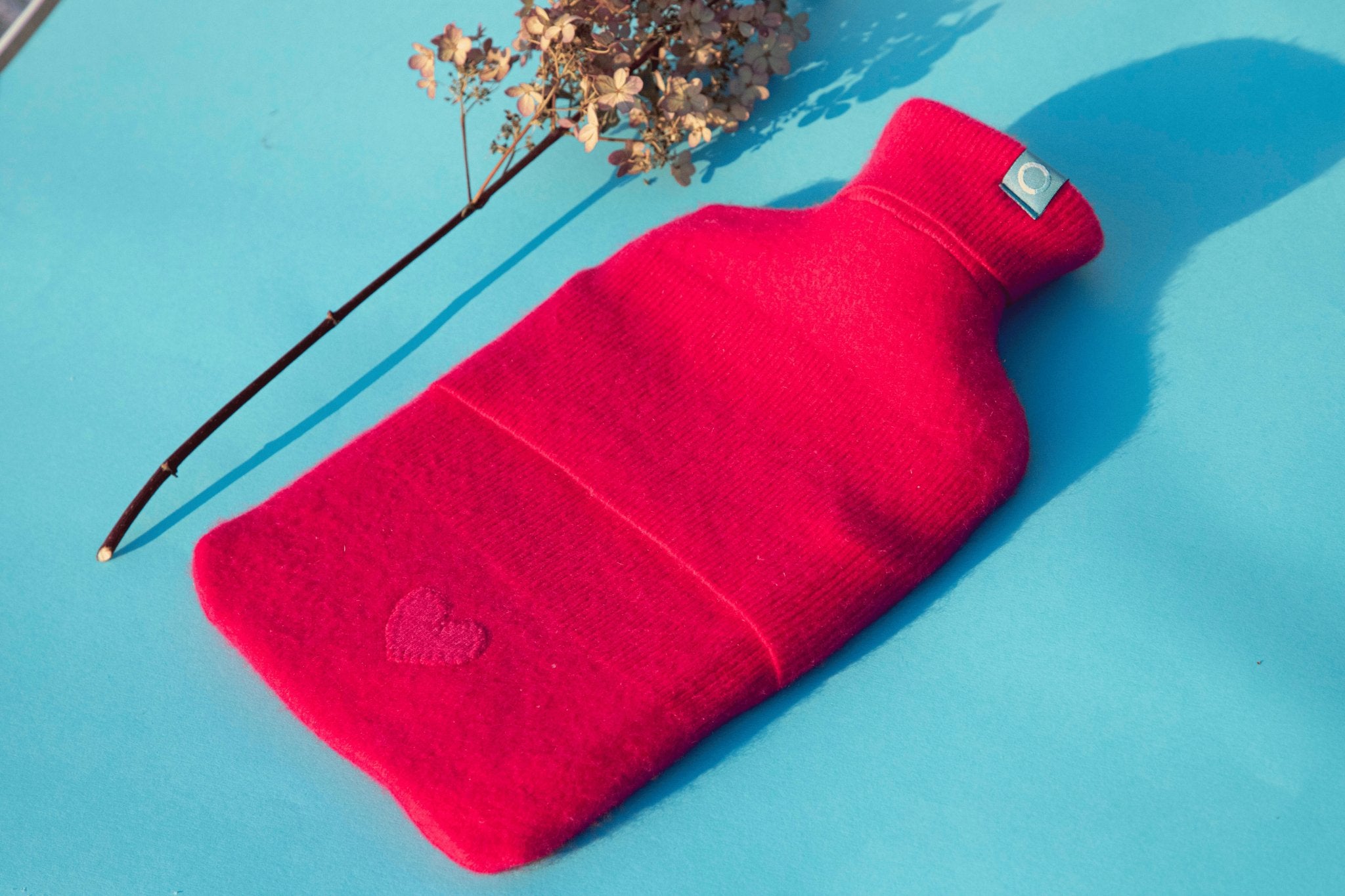 Recycled Cashmere Hot-water Bottle Cover - Denim Blue Cable Knit - Cashmere Circle