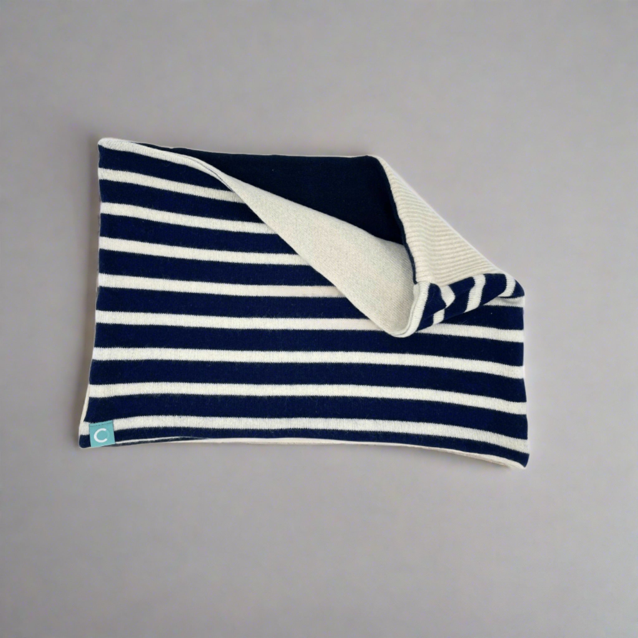 Recycled Neckwarmers | Large - Navy & Cream Stripe - Cashmere Circle